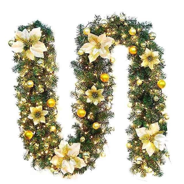 2.7M Christmas Garland with LED Lights Luxury Rattan Wreath Fireplace Stair Decoration - Image 7