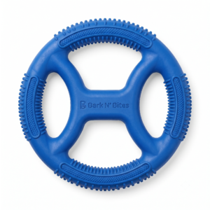 Bark N' Bites Tough Rubber Steering Wheel Dog Chew Toy - Blue Interactive Dental Ring